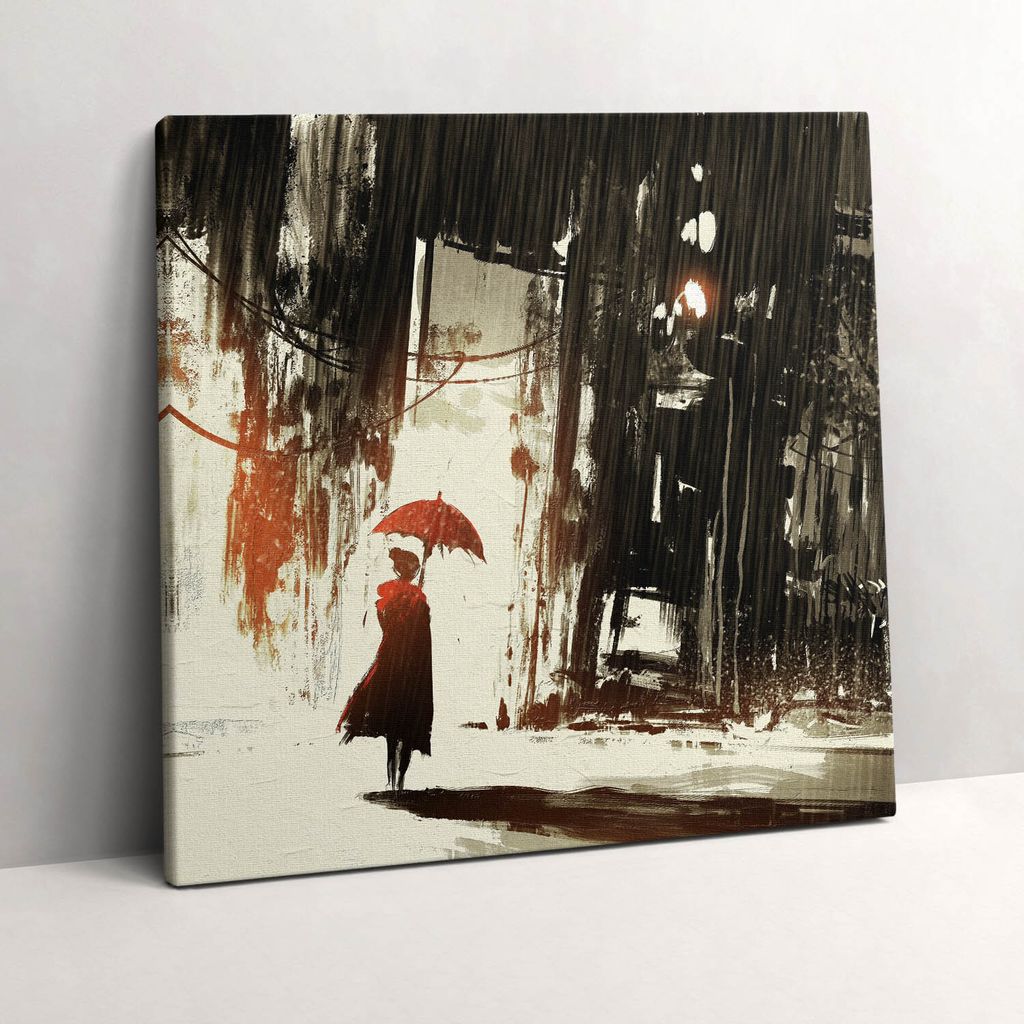 Painted woman with an umbrella – Leinwandbild Wandbild – 60x60 cm – Leinwandbilder – Wandbilder – Schlafzimmer – Flur