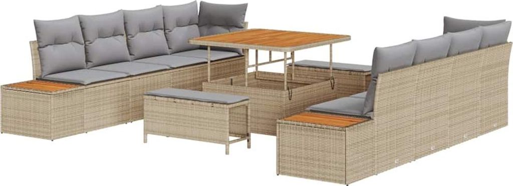 vidaXL Gartensofa-set 11 pcs Beige Poly-Rattan