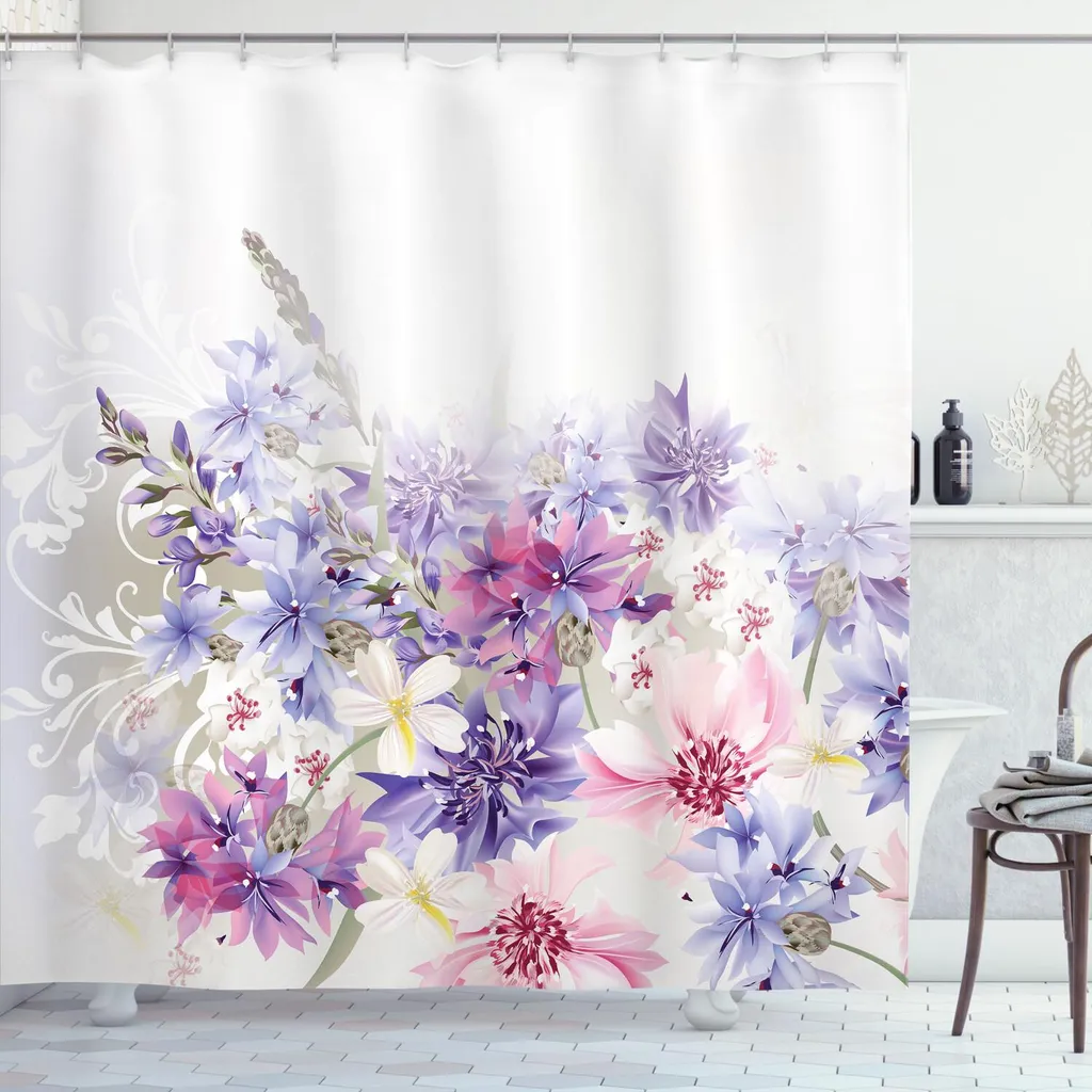 Rideau de douche ABAKUHAUS Lavande 175x240cm - Imprimé Floral Violet
