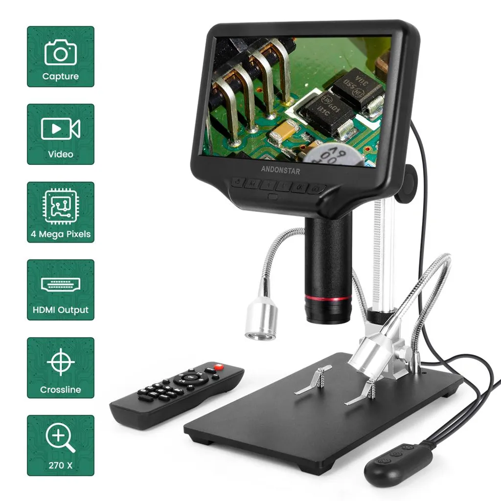 Microscope numérique avec écran LCD 7" et zoom 270x pour laboratoire