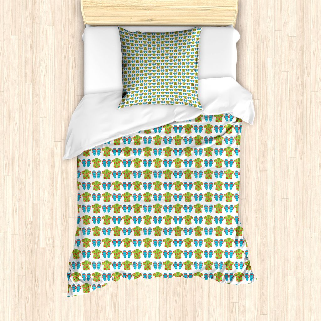 ABAKUHAUS Flip Flops Bettbezug Set für Einzelbetten, Exotische Blumen Shirts, Milbensicher Allergiker geeignet mit Kissenbezug, 135 cm x 200 cm - ...
