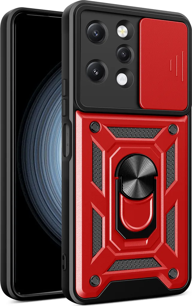 Custodia Xiaomi Redmi 12 4G Rossa con Anello e Protezione Fotocamera