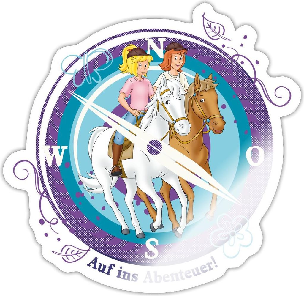 Spreadshirt Bibi Und Tina Auf Ins Abenteuer Kompass Sticker Aufkleber, 10 x 10 cm, Weiß glänzend