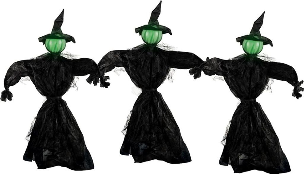 Halloween Hexen mit grüner Beleuchtung als Garten Deko 3 Stück 13 cm