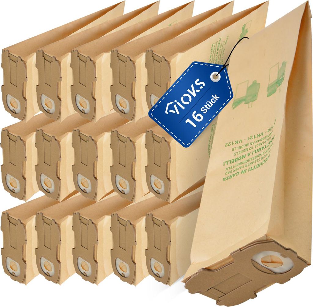 A stack of vacuum cleaner bags with a blue tag.