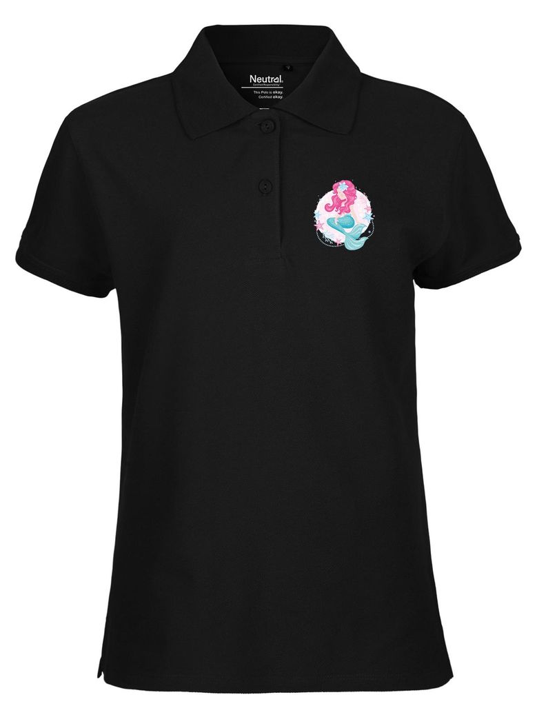 Huuraa Damen Polo Shirt Meerjungfrau Fabelwesen XS Black Bio Baumwolle Fairtrade Poloshirt Geschenkidee