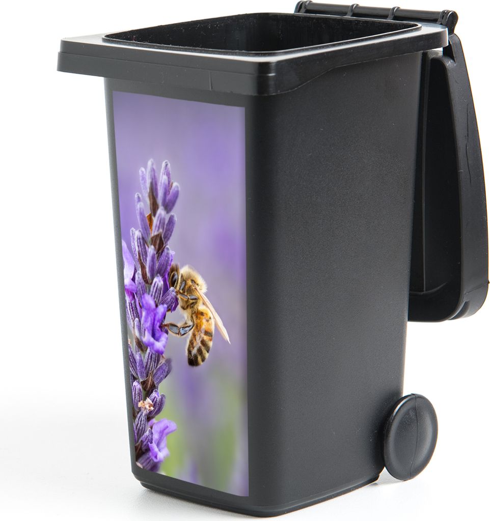 MuchoWow Mülltonnenaufkleber Biene auf Lavendel 44x98 cm - Containeraufkleber - Aufkleber - Mülltonnen-Aufkleber