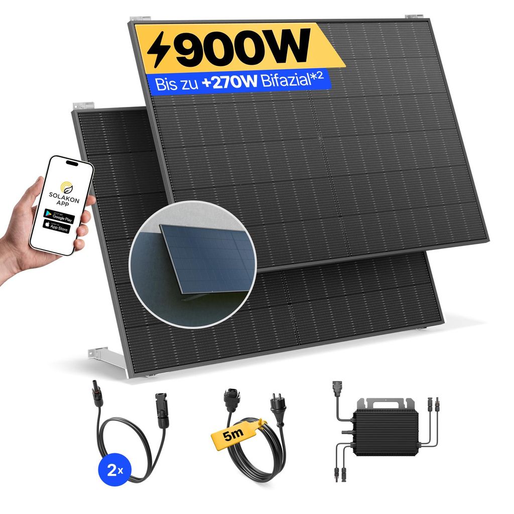 Balkonkraftwerk 900W Solaranlage mit Wand/Gartenhaus Produktbild 