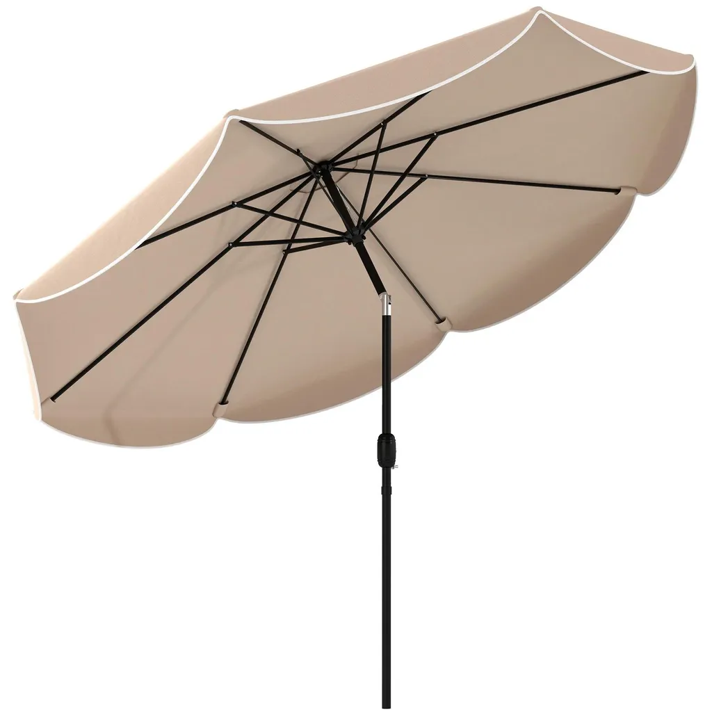 Parasol de jardin inclinable Ø 2,7 m kaki avec volants et mât en acier