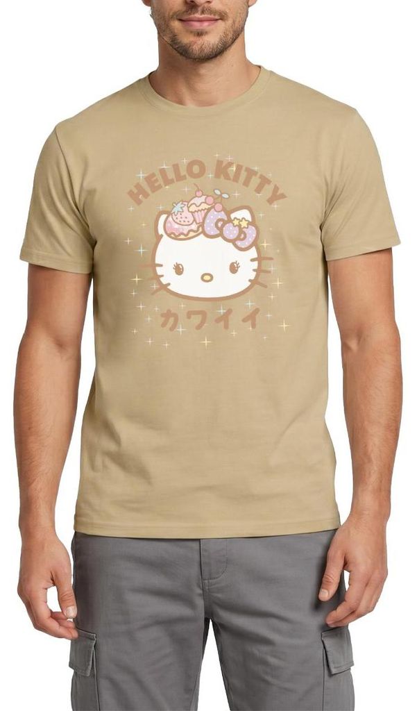 Spreadshirt Hello Kitty Kawaii Stil Männer T-Shirt, M, Sandbeige