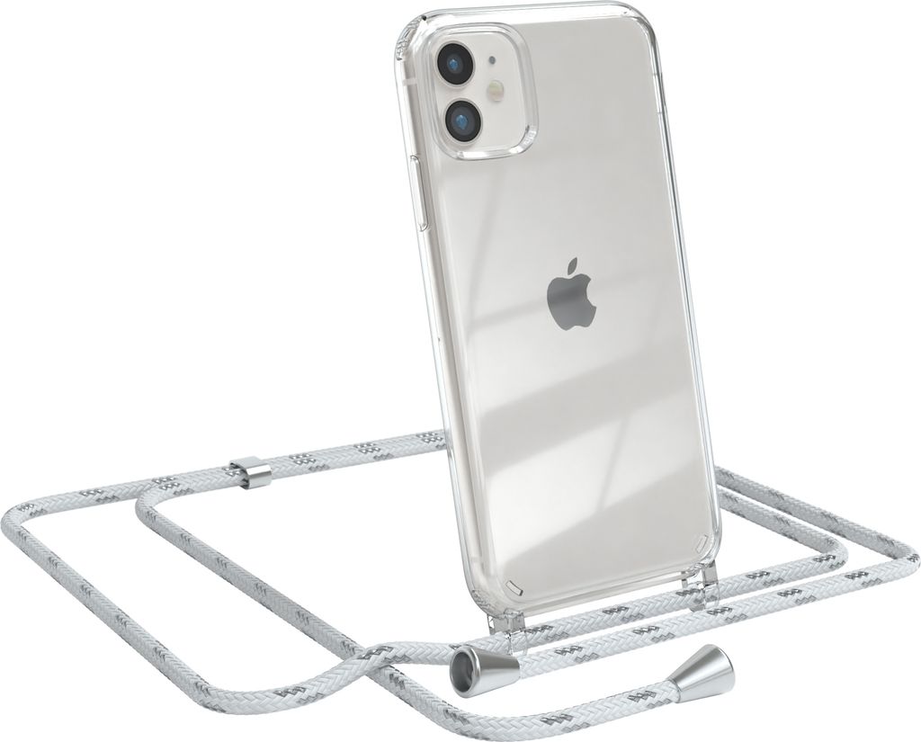 EAZY CASE Handykette kompatibel mit Apple iPhone 11, Handyhülle mit Umhängeband, Handykordel, Schutzhülle Clear, Band in Weiß
