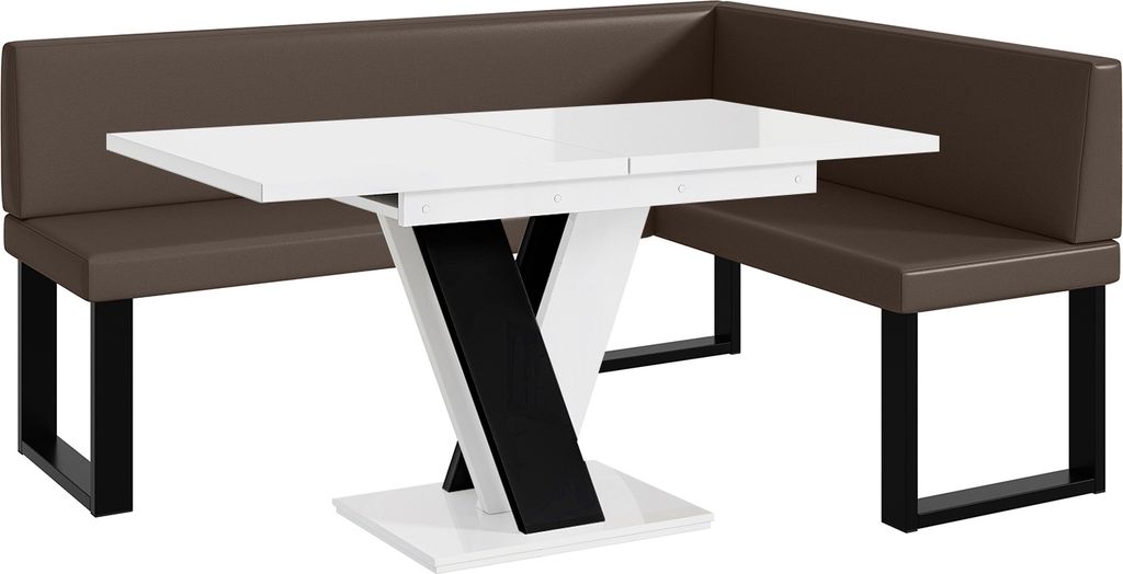 MEBLINI Eckbank für Esszimmer mit ausziehbarem Tisch - Küchenbank - Essecke - Sitzecke Küche - TONI - U-Beine 128x168x87cm Rechts - Braun Kunstl...