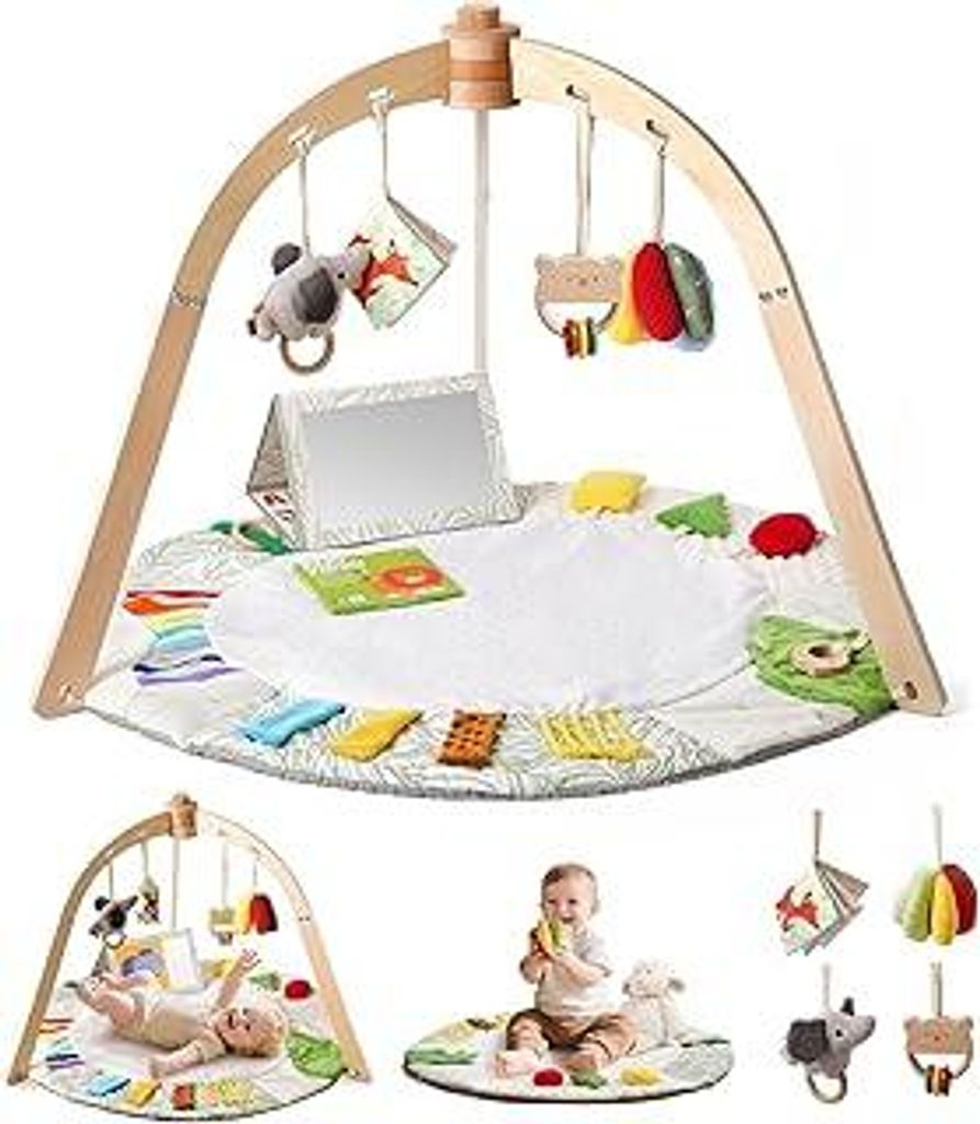 Promise Babe Spielbogen Baby Holz Baby Spielmatte Spielbogen Holz Gym 6 Interaktive Sensorik Spielzeug zur Motorik & Sinnesförderung Geeignet für...