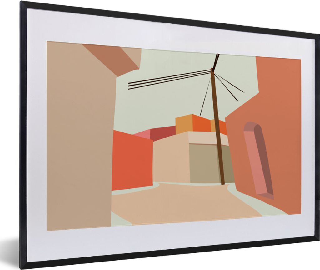 MuchoWow MuchoWow Gerahmtes Poster Stromkabel - Haus - Sommer - Pastell 60x40 cm - Poster mit zchwarzem Bilderrahmen - Schlafzimmer - Plakat in...