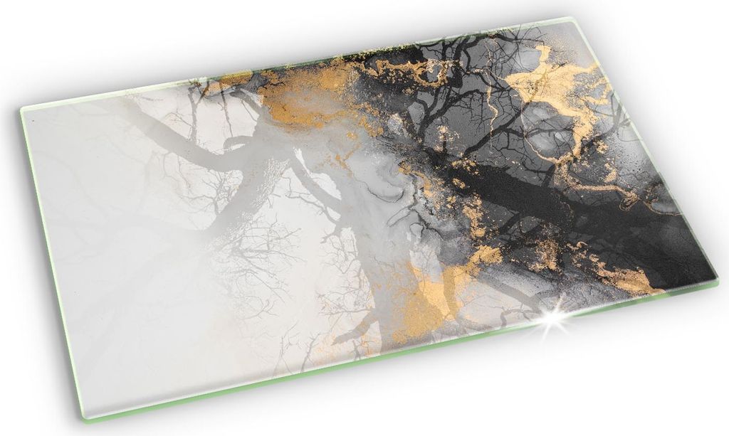 Glasplatte für Grabkerzen Gummifüße Glas Motiv - 52x30 cm - Abstraktion mit Gold