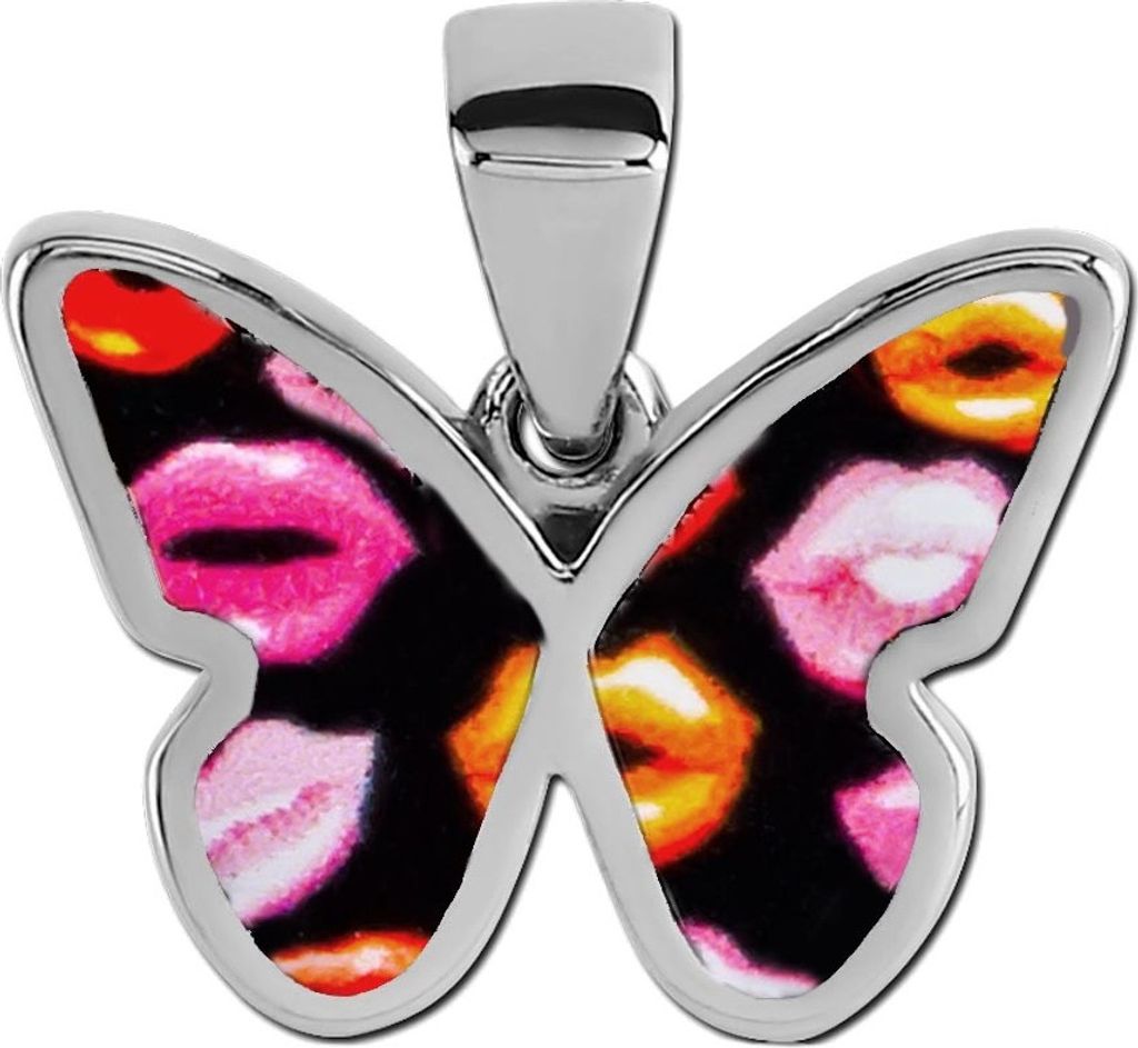viva-adorno Schmetterling Anhänger Kettenanhänger Edelstahl mit Motiv Animal Print Muster Rockabilly AG23, Lippen