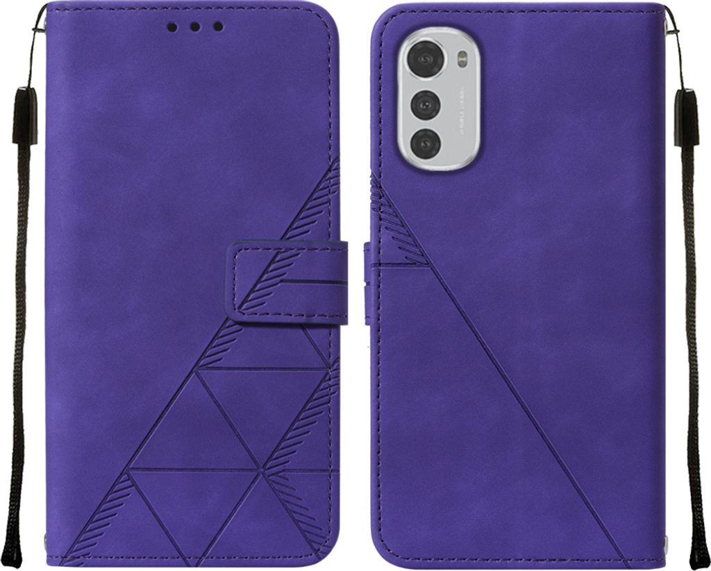 Moto E32 Hülle, Schlank Prägung Flip Leder Kartenfächer Schutzhülle mit Ständer für Motorola Moto E32 Lila