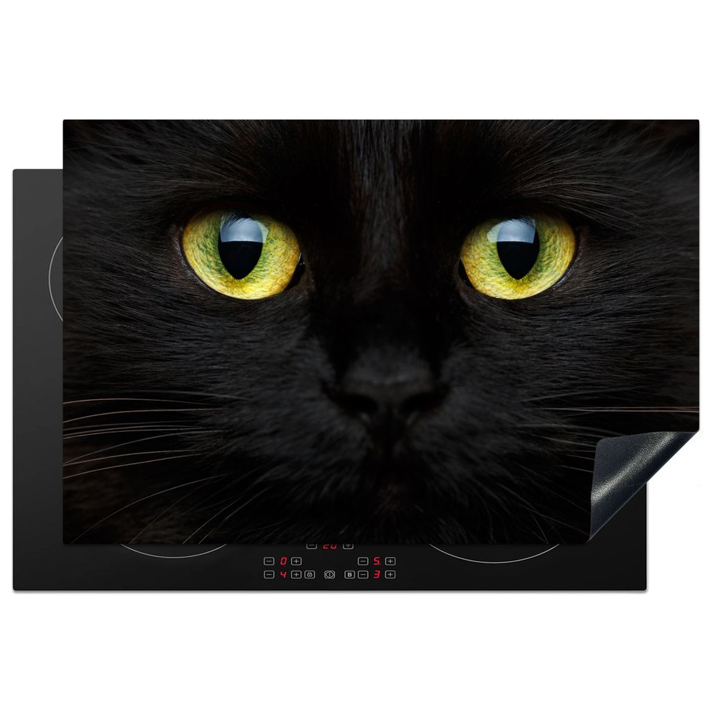 KitchenYeah Herdabdeckplatte Katze - Schwarz - Tiere - Katzen , 77x51cm, Küche Deko, Glaskeramikkochfeld Herdabdeckung, Abdeckplatte fùr Kochfeld