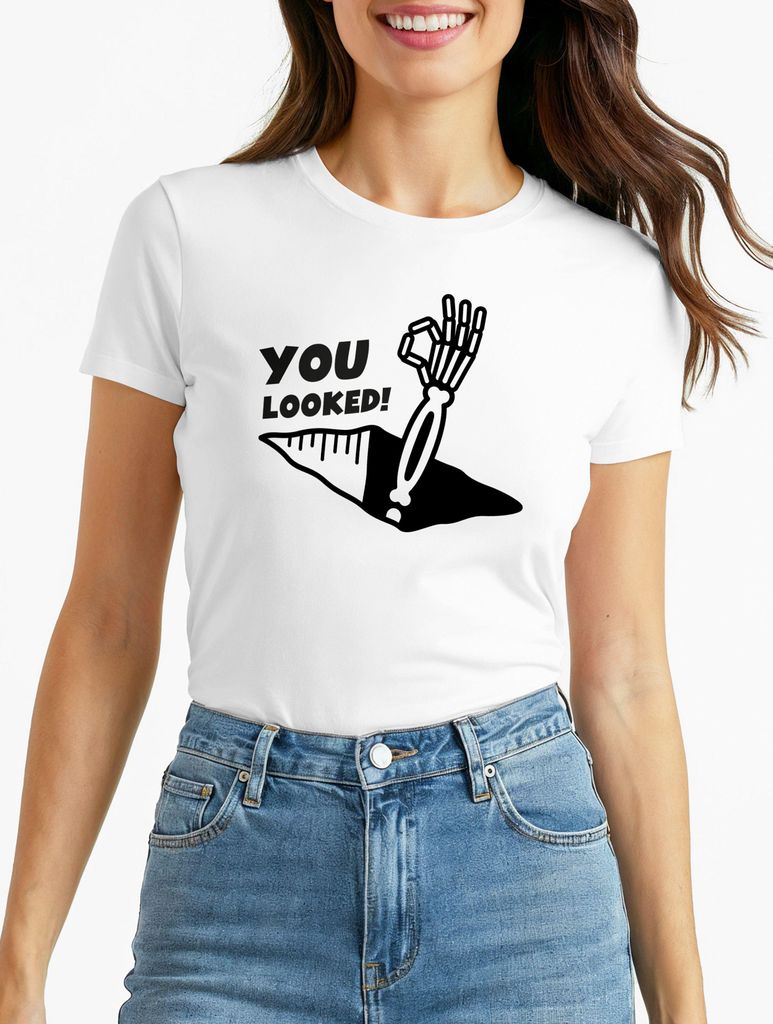 Damen T-Shirt You looked reingeschaut Bongoloch Skelett Frauen Fun-Shirt lustig Moonworks