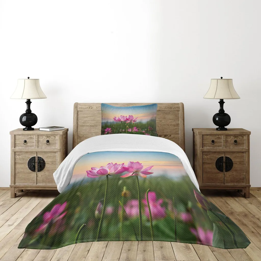 Set Copriletto ABAKUHAUS Lotus 170x220 cm - Design Zen Fiore Asiatico