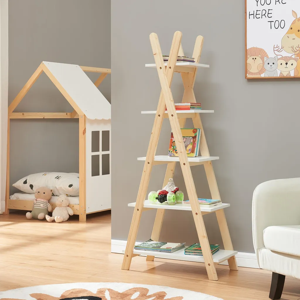 Étagère de rangement tipi Vanlilu pour livres et jouets en bois de pin