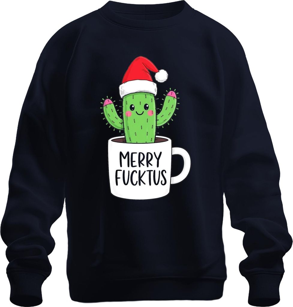 MERRY FUCKTUS lustiger Weihnachtskaktus Nikolaus Mütze Geschenk Uni Sweatshirt Pullover, Navy, 3XL