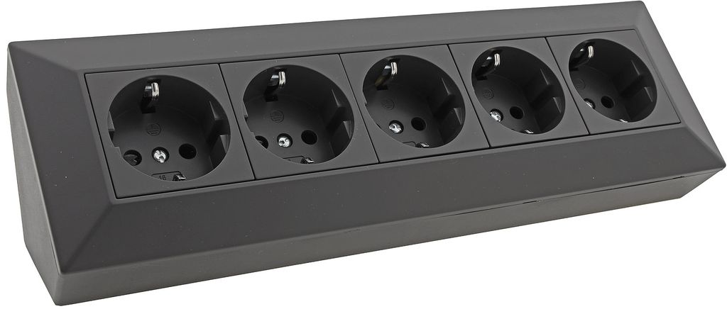 Steckdosenblock Ecksteckdose 5-Fach, Schutzkontakt, Schwarz Produktbild 