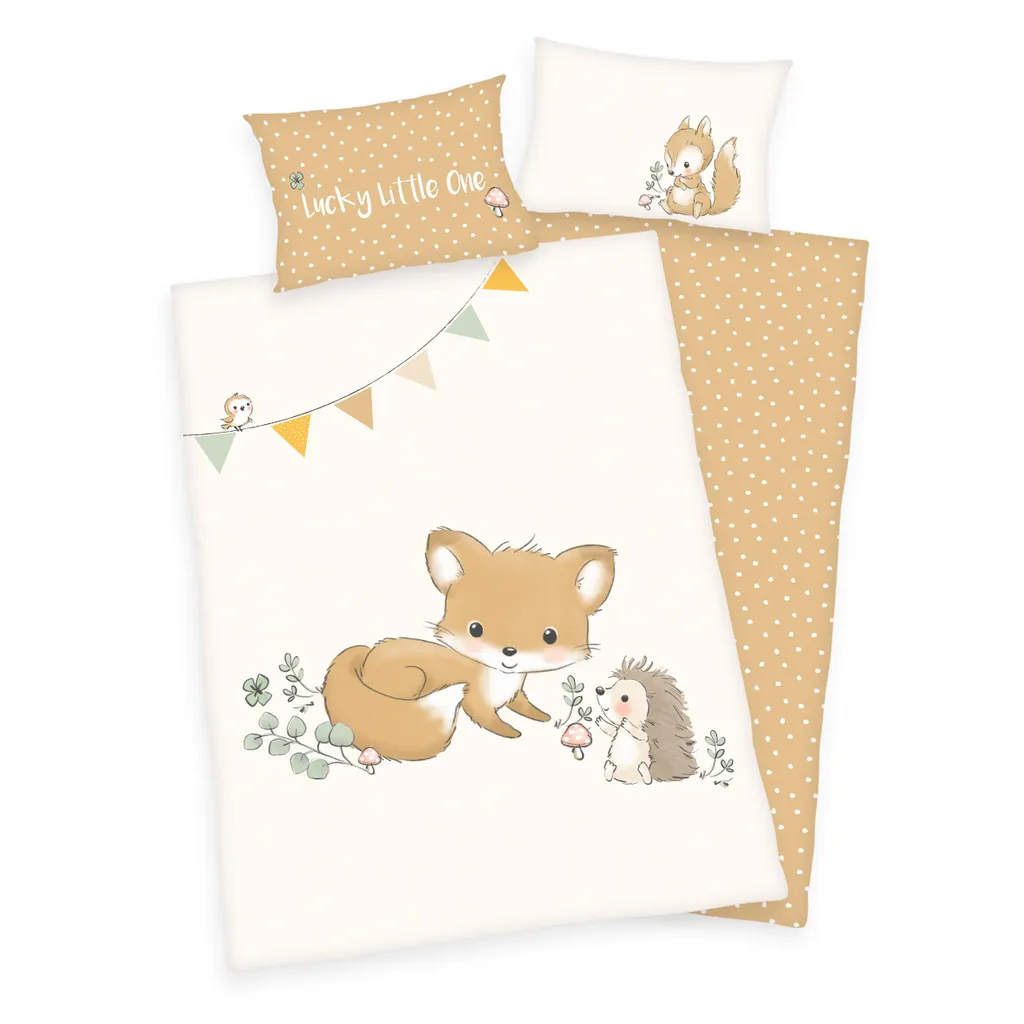 Linge de lit bébé 100x135 hypoallergénique en coton beige et crème
