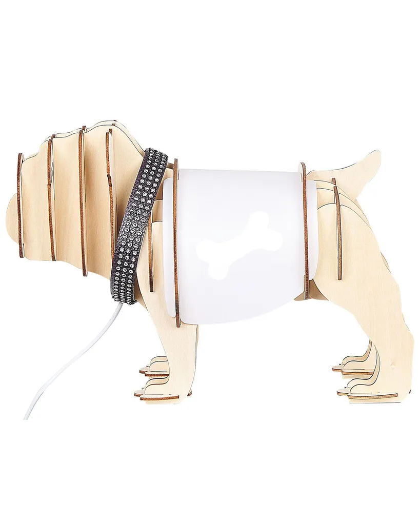 Lampe de table décorative chien bois blanc pour bureau et petit espace