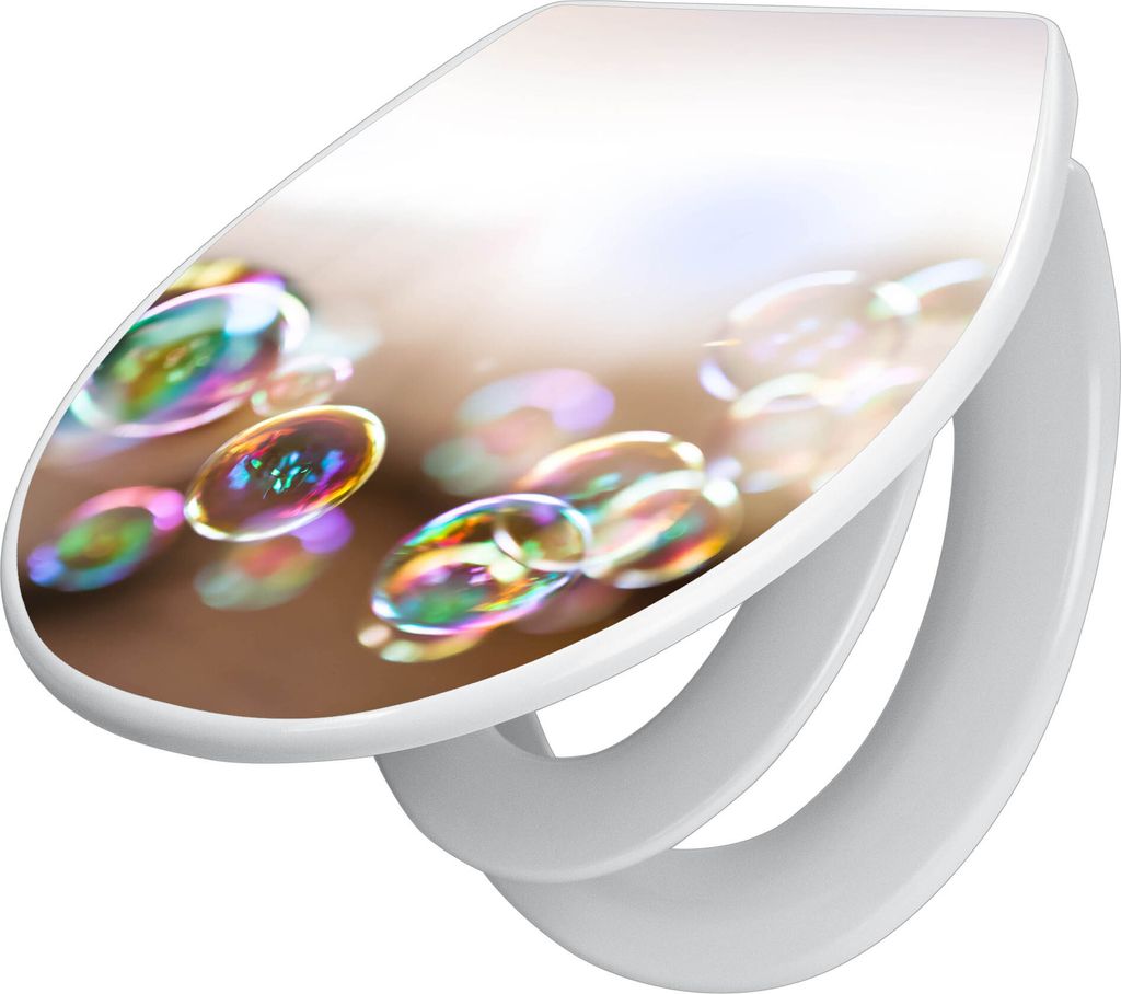 banjado Familien WC Sitz mit Absenkautomatik 37x44,5x5cm -Seifenblasen - Klodeckel/Klobrille mit kindersitz aus hochwertigem Polypropylen - univers...