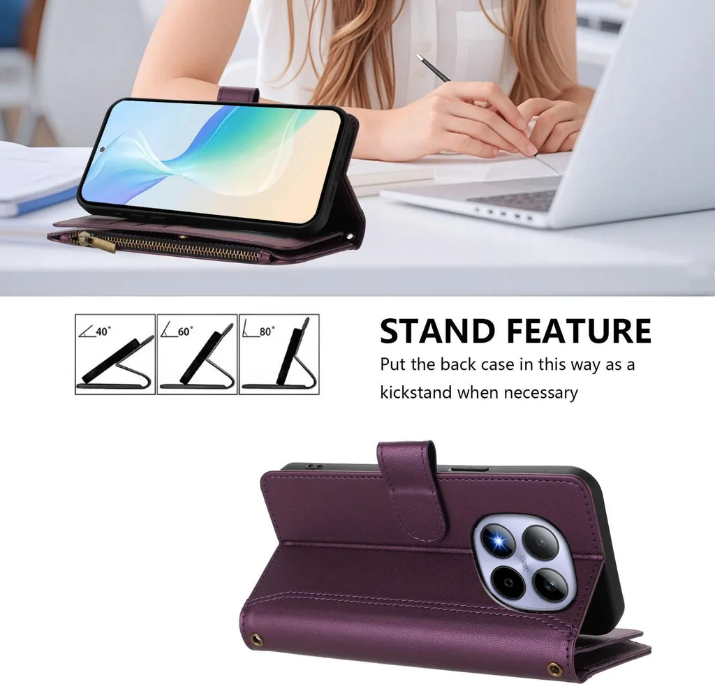 Custodia con Zip e Porta Carte per Xiaomi Redmi Note 15 Pro Viola - 2