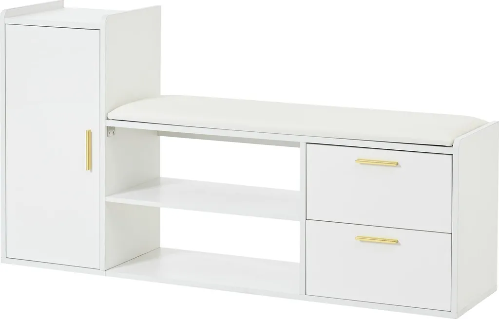 okwish Meuble à chaussures ouvert avec poignées métal et banc blanc - 9