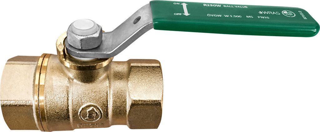 Trinkwasserkugelhahn mit grünem Hebelgriff 1/2 Hausmodell