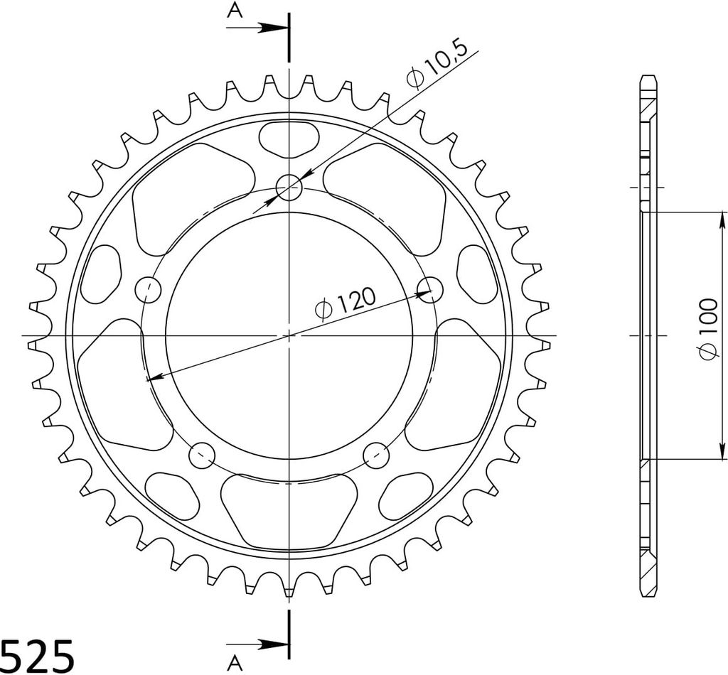 Stahl-Kettenrad Supersprox 525 - 40Z (schwarz) RFE-7026:40-BLK|ID 100,0 LK 120,0 5-Loch
