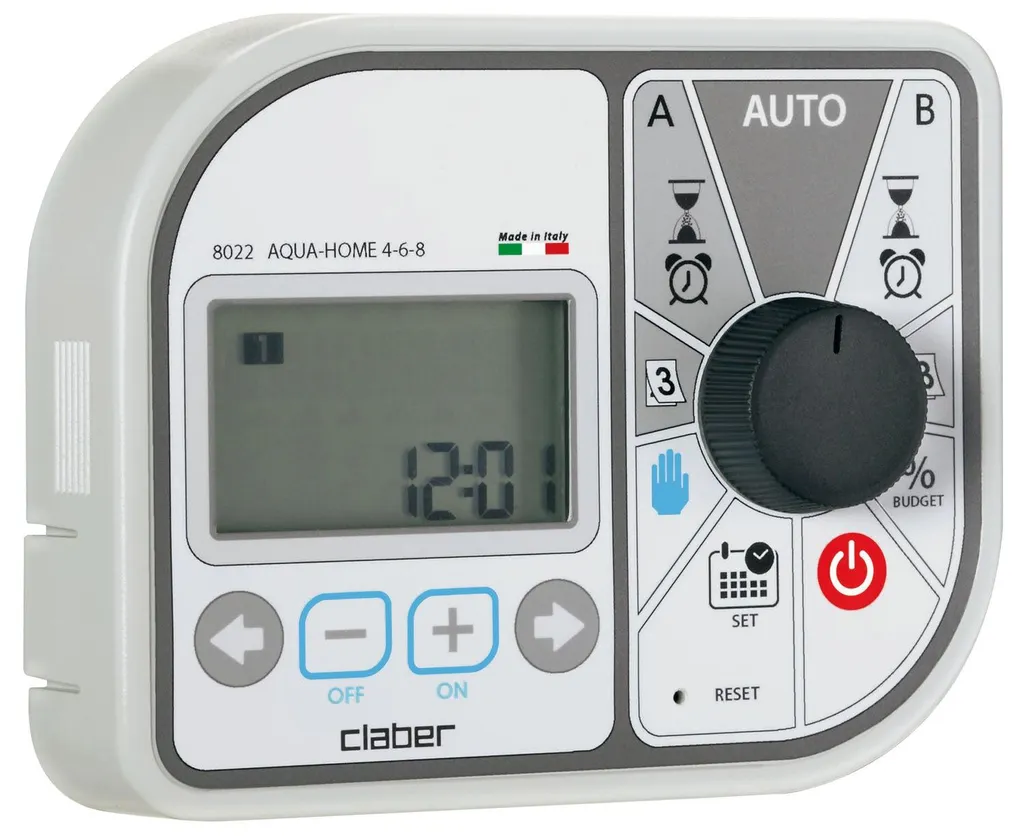 Ordinateur d'arrosage Claber Aqua-Home 4-6-8 avec écran LCD et 8 zones