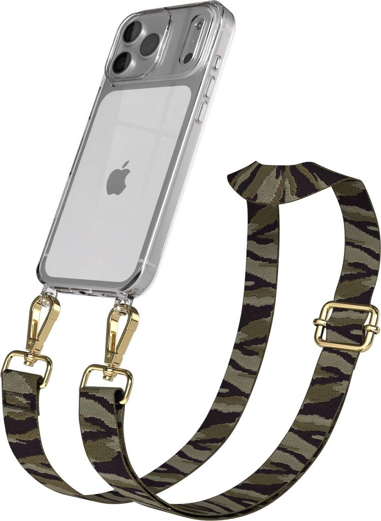 EAZY CASE Handykette - Verstellbarer Trageriemen kompatibel mit Apple iPhone 17 Pro Max, Handykordel mit transparenter Silikon-Hülle, Karabiner Go...