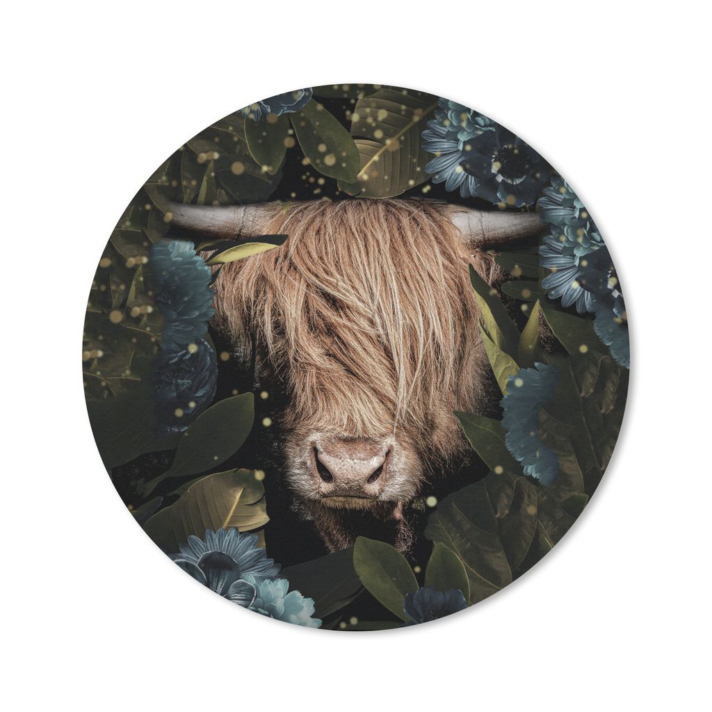 MuchoWow Mauspad Mousepad Schottischer Highlander - Blumen - Blätter - Licht 30x30 cm - Mousepads - Maus Mat - Pad - Mausunterlage - Tischunterl...