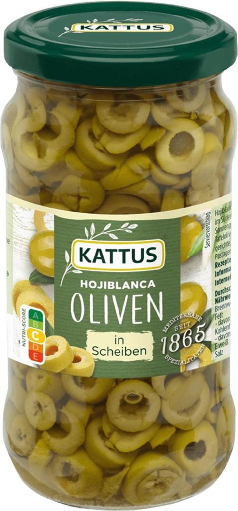 Spanische grüne Oliven in Scheiben