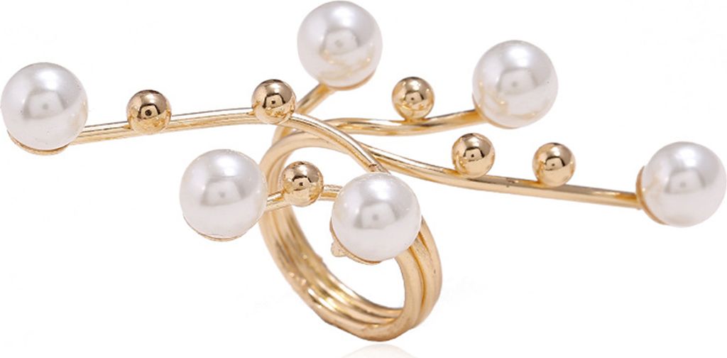 Faux Perle Zweig Offenen Ring Hochglanz Übertrieben Persönlichkeit Elegante Frauen Volle Finger Ring Mode Schmuck Zubehör Geschenk