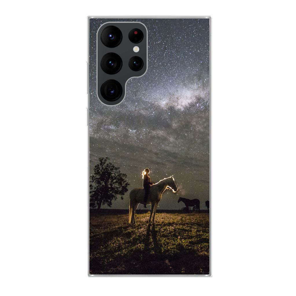 MuchoWow Handyhülle Schutzhülle Hülle für Samsung Galaxy S22 Ultra Pferd - Frau - Sternenhimmel Silikon Softcase Handy Hülle - Abbildung
