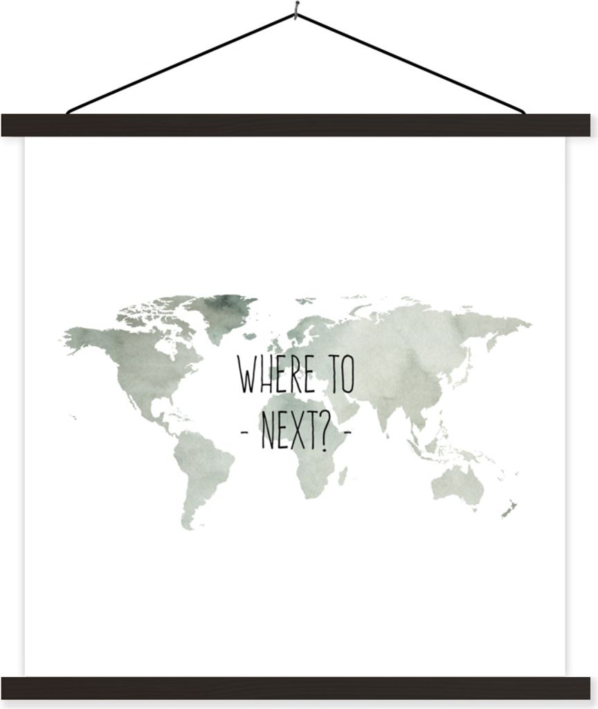 MuchoWow Textilposter Weltkarte - Text - Grau 60x60 cm mit schwarzem Rahmen - Posteraufhänger
