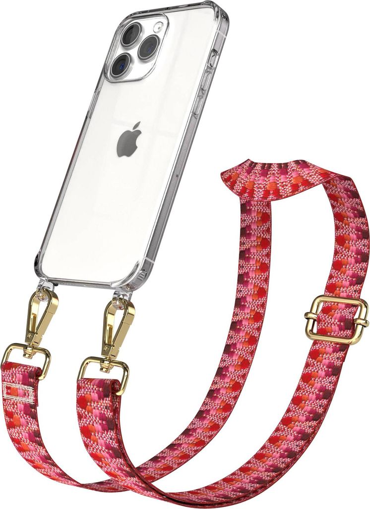 EAZY CASE Handykette - Verstellbarer Trageriemen kompatibel mit Apple iPhone 15 Pro Max, Handykordel mit transparenter Silikon-Hülle, Karabiner Go...