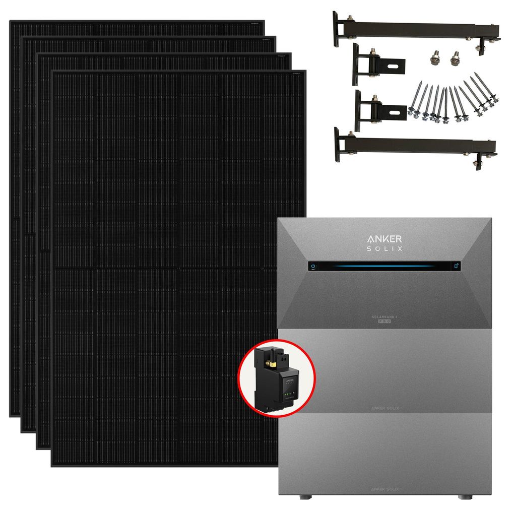 Anker SOLIX 2 Pro Balkonkraftwerk 1820W mit Smart Meter 1,6-9,6 kWh mit Halterung mit 2 Erweiterungsakku