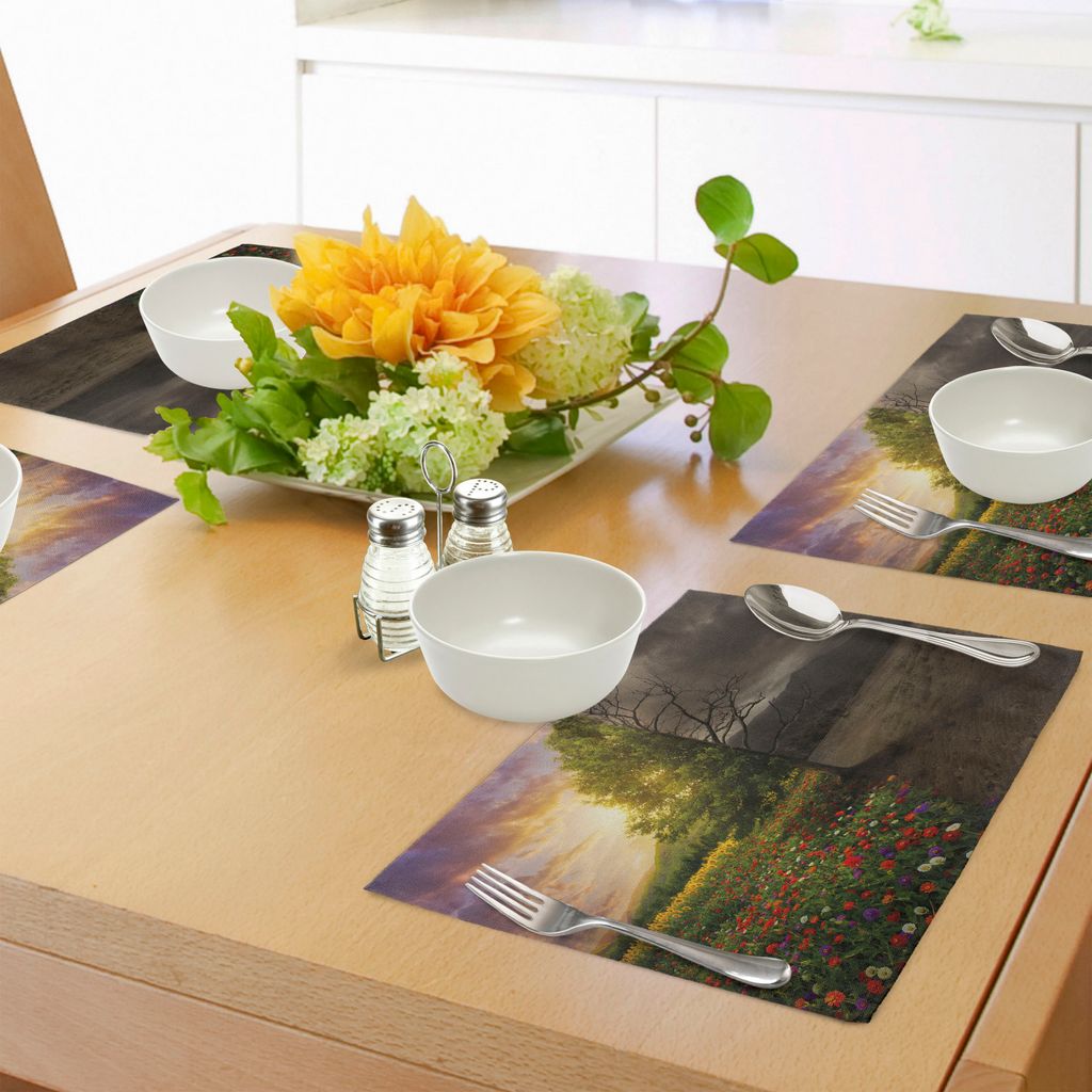 ABAKUHAUS Natur Platzmatten, Mutter Erde Kontrast mit Leben und Tod Thema Dark Forest Fresh Dry Design Print, Tiscjdeco aus Farbfesten Stoff für d...