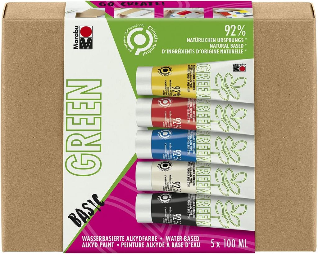 Marabu Green Wasserbasierte Alkydfarbe Basic-Set 5 x 100 ml Tube