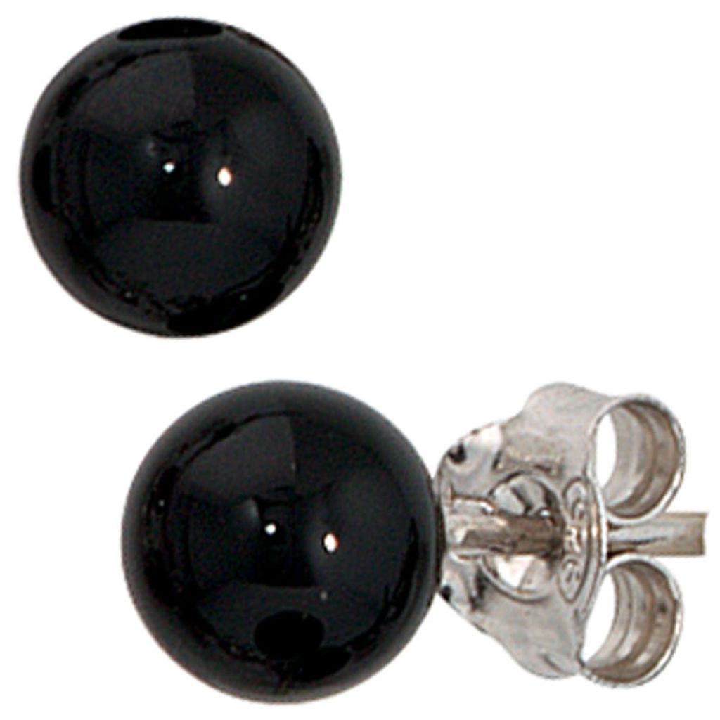 Ohrstecker Stecker mit Onyx schwarz 6mm 925 Silber rhodiniert Ohrringe