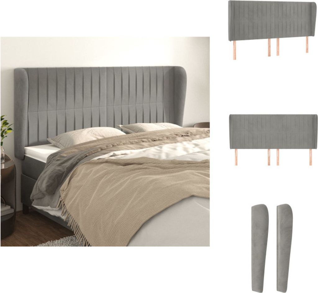 vidaXL Kopfteil mit Ohren Hellgrau 183x23x118/128 cm Samt - Kopf- & Fußenden