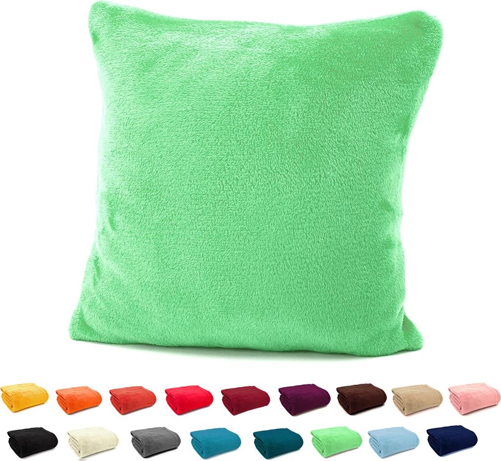 heimtexland Flanell Kuschel Kissen Super Soft Plüsch Deko Kissenhülle Typ380 Apfelgrün 48 x 48 cm