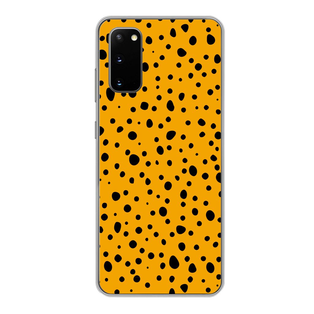 MuchoWow Handyhülle Schutzhülle Hülle für Samsung Galaxy S20 Polka dots - Orange - Schwarz Silikon Softcase Handy Hülle - Bild