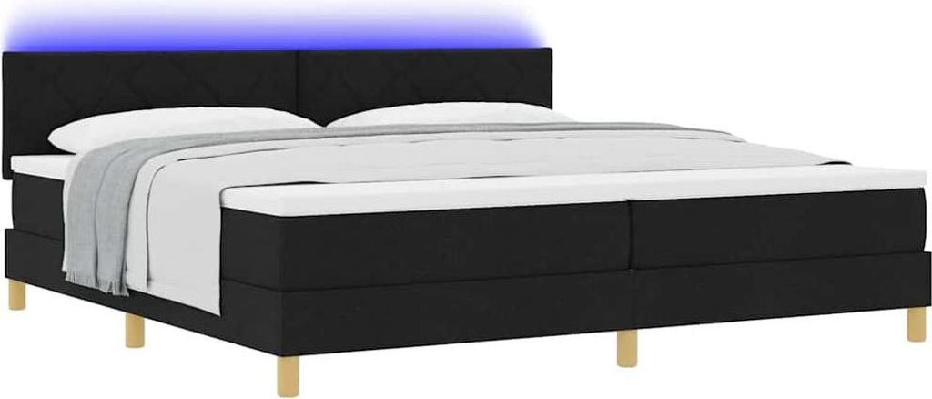 LED Boxspringbett mit Matratze Schwarz 200 x 200 cm Stoff